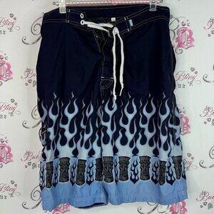 Rip zone shorts swim trunks tiki vintage Black and Blue Flame Board Shorts